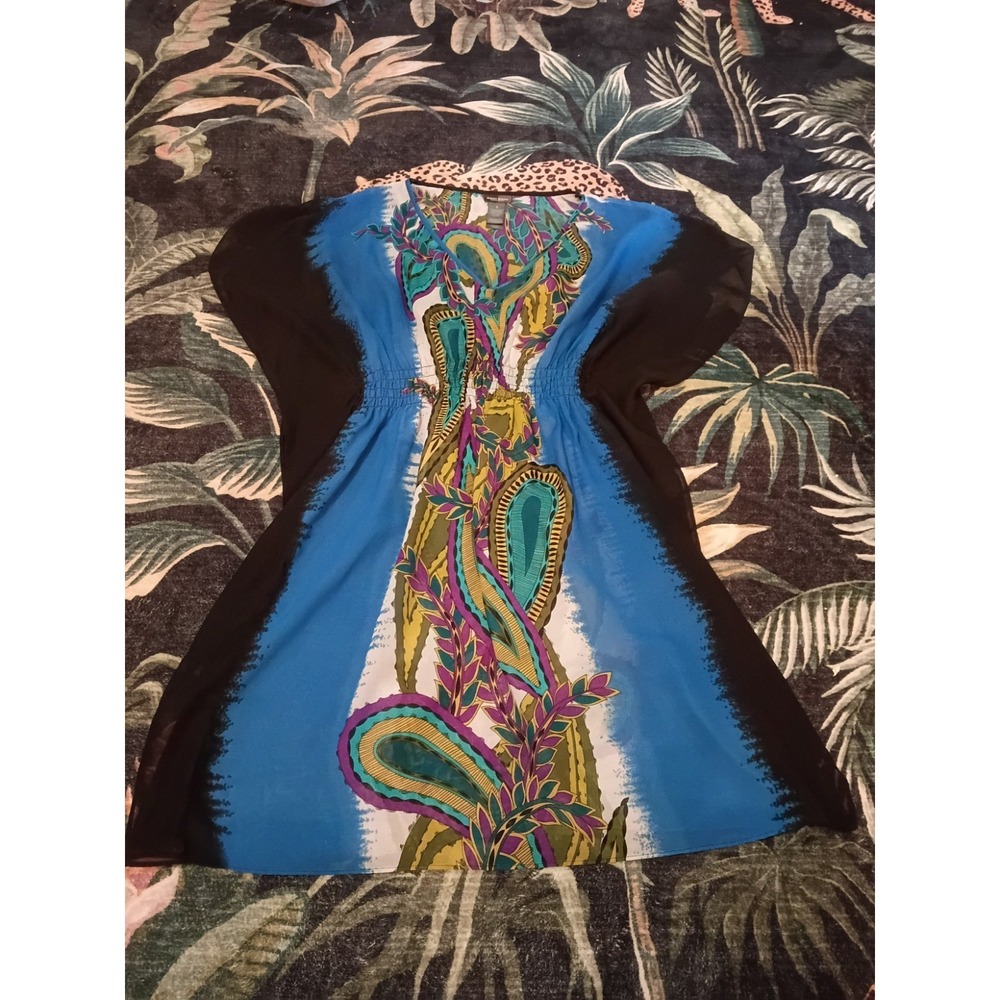 Bisou Bisou Michele Bohbot Sheer Beach Cover Up Tunic Blue Boho Size 6